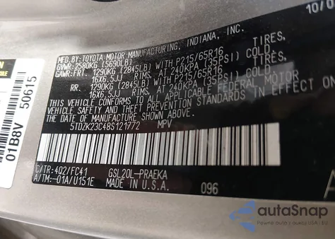 2008 Toyota Sienna Le z USA, uszkodzony, nr VIN 5TDZK23C48S121772